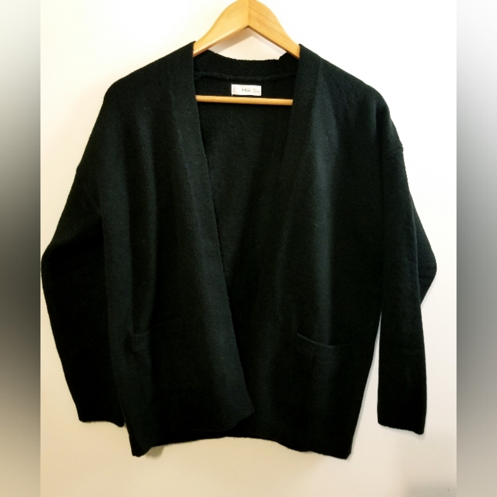 MNG Mango Girls Black Open Knit Cardigan Academia Sweater Size 11-12 Yrs